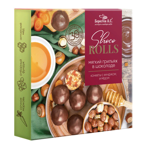 №2 Берестов Shoco Rolls конфеты с фундуком, цукатами моркови  и медом 135г  в Хасавюрте