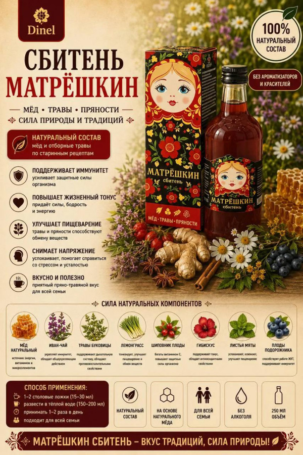 №3 Сбитень Матрёшкин, 250мл  в Хасавюрте