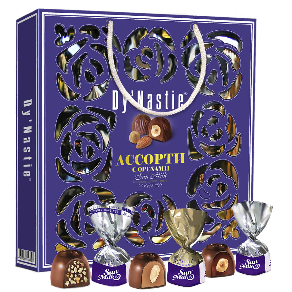  Династия Сумка Конфеты "Ассорти с орехами", 210г     в Хасавюрте